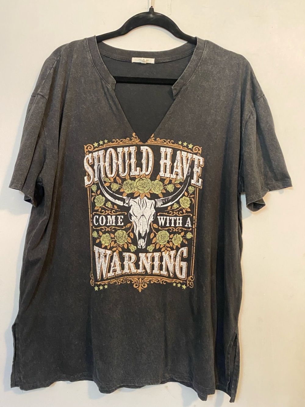 Maurices Washed Black V‑Neck Graphic Tee
